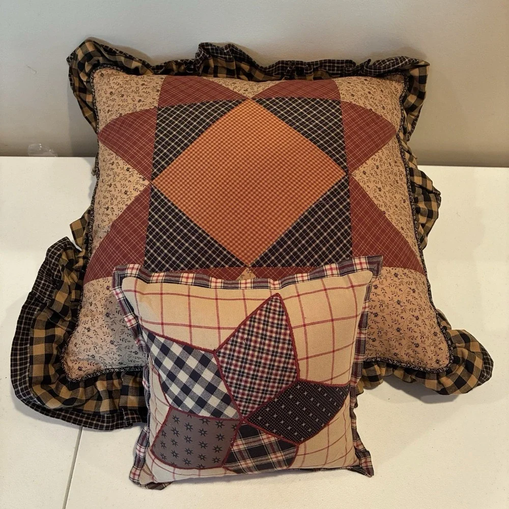 Primitive Patchwork Star Pillows Set Of 2 Country Cottagecore
